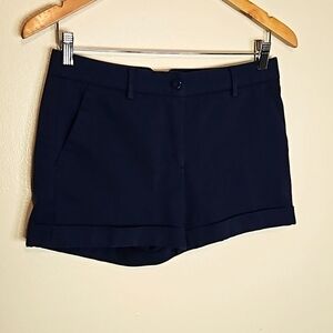 Zara Basic Tailored Flat Front Cuffed Blue Chino Shorts Size small EUC